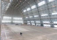 The inside of an airplane hangar in Mountain View, California