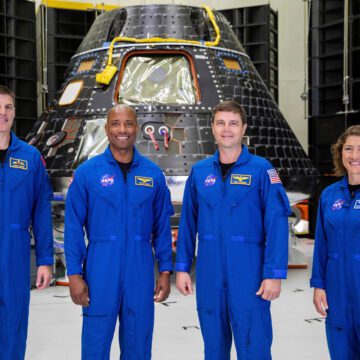 Four astronauts at NASA's Kennedy Space Center in Florida