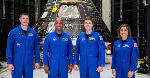 Four astronauts at NASA's Kennedy Space Center in Florida