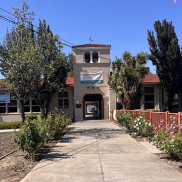 A walkway leading up to a charter school in San Jose, California