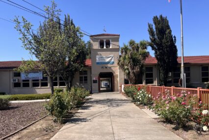 A walkway leading up to a charter school in San Jose, California