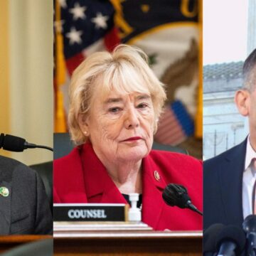 A composite image of three people