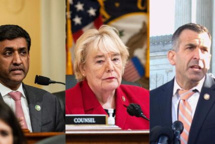 A composite image of three people