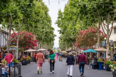 MV Castro Street Embarcadero People walking down a street in Mountain View, California
