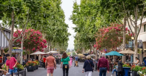 People walking down a street in Mountain View, California