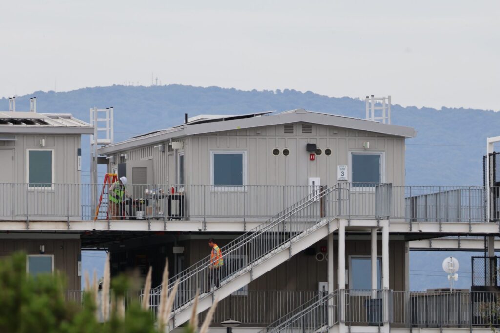 Workers at a transitional housing complex in Palo Alto, California