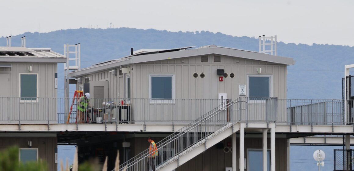 Palo Alto Homekey Embarcadero Workers at a transitional housing complex in Palo Alto, California