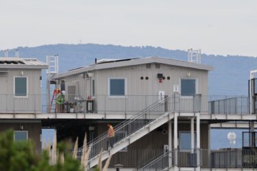 Workers at a transitional housing complex in Palo Alto, California