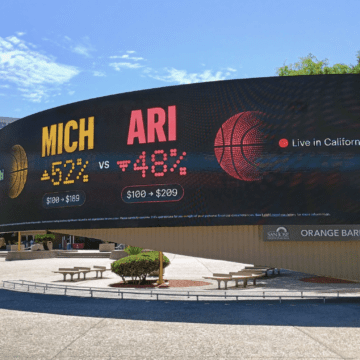 A digital sign on the outside of a performing arts center in San Jose, California