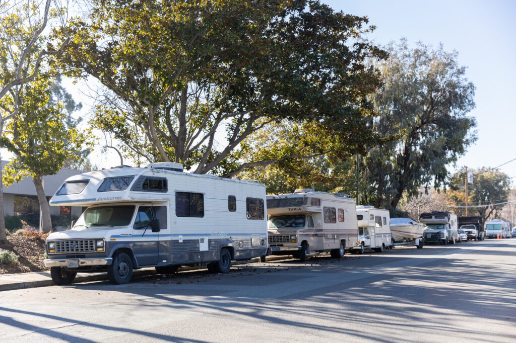 RVs parked on a street in Mountain View, California