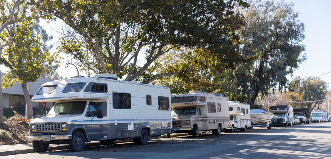 RVs parked on a street in Mountain View, California