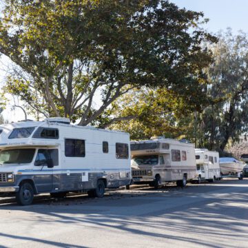 RVs parked on a street in Mountain View, California