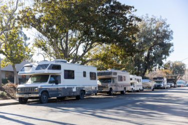 RVs parked on a street in Mountain View, California