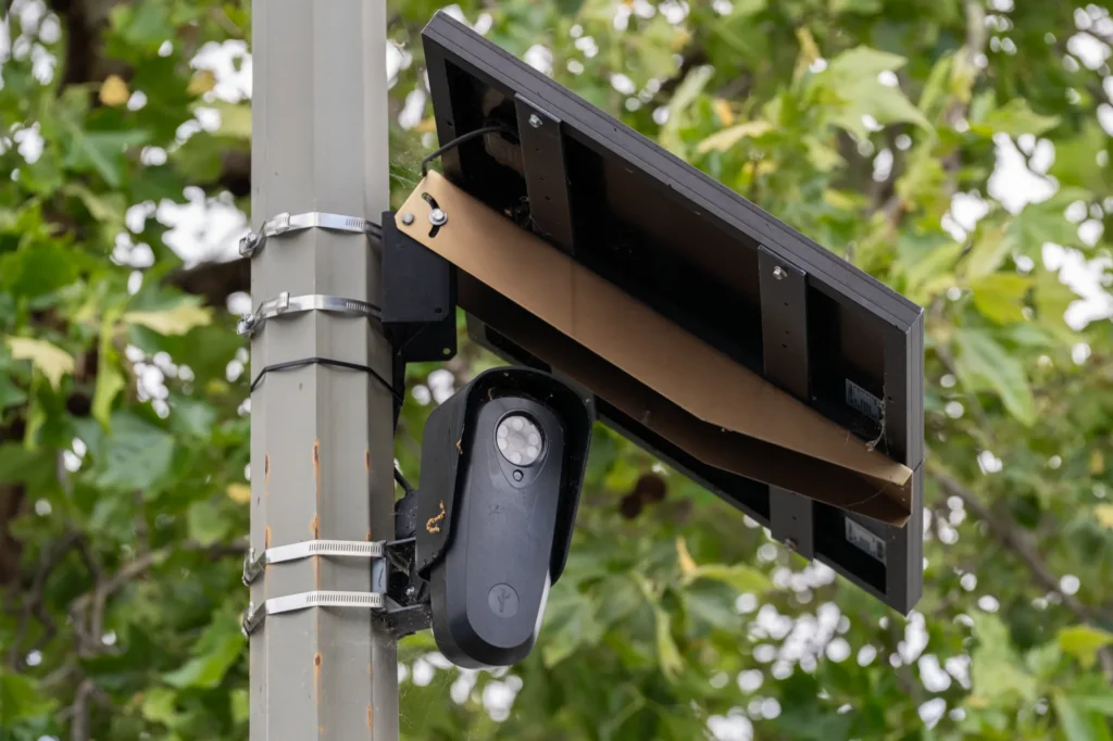 A license plate reader camera on a pole in Palo Alto, California