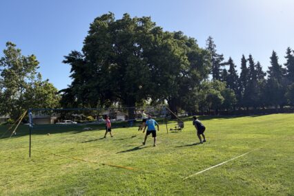 People playing volleyball outside at a park in Sunnyvale, California