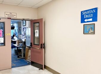 The door to a student newsroom at a university in San Jose, California