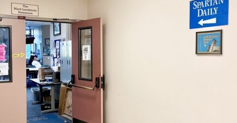 The door to a student newsroom at a university in San Jose, California