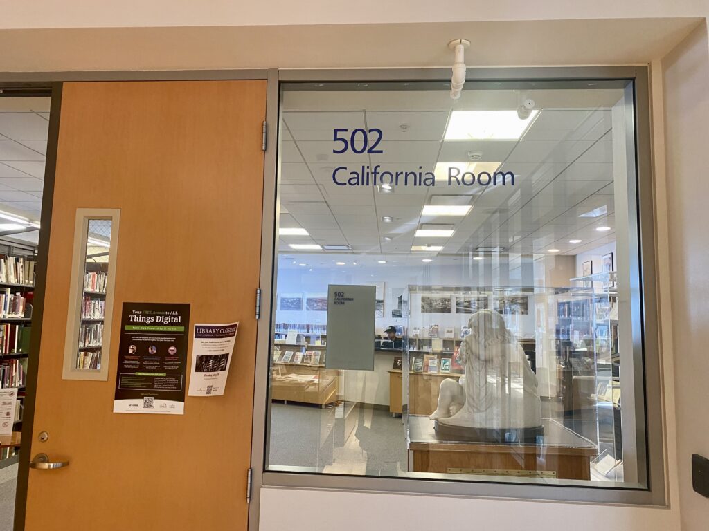 The door and window to a room in a library in San Jose, California