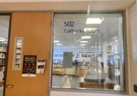 The door and window to a room in a library in San Jose, California