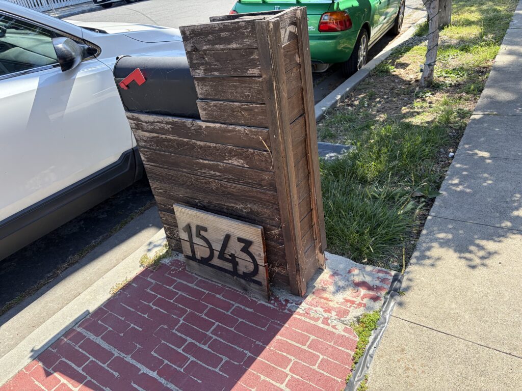 A mailbox encroaching on a sidewalk in Santa Clara, California