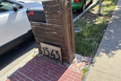 A mailbox encroaching on a sidewalk in Santa Clara, California