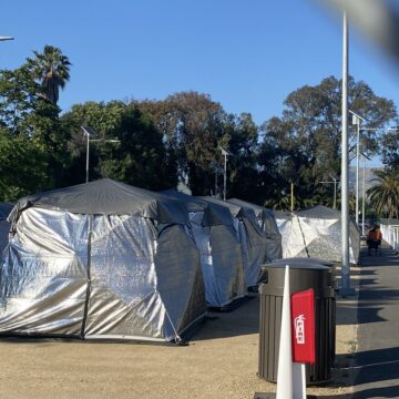 Tents at a sanctioned camp for homeless people in San Jose, California