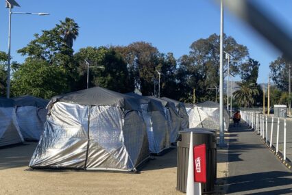 Tents at a sanctioned camp for homeless people in San Jose, California