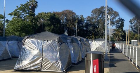 Tents at a sanctioned camp for homeless people in San Jose, California