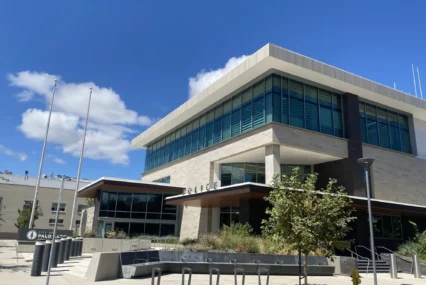 The exterior of a police station in Palo Alto, California