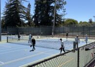 People playing pickleball on a court in Cupertino, California