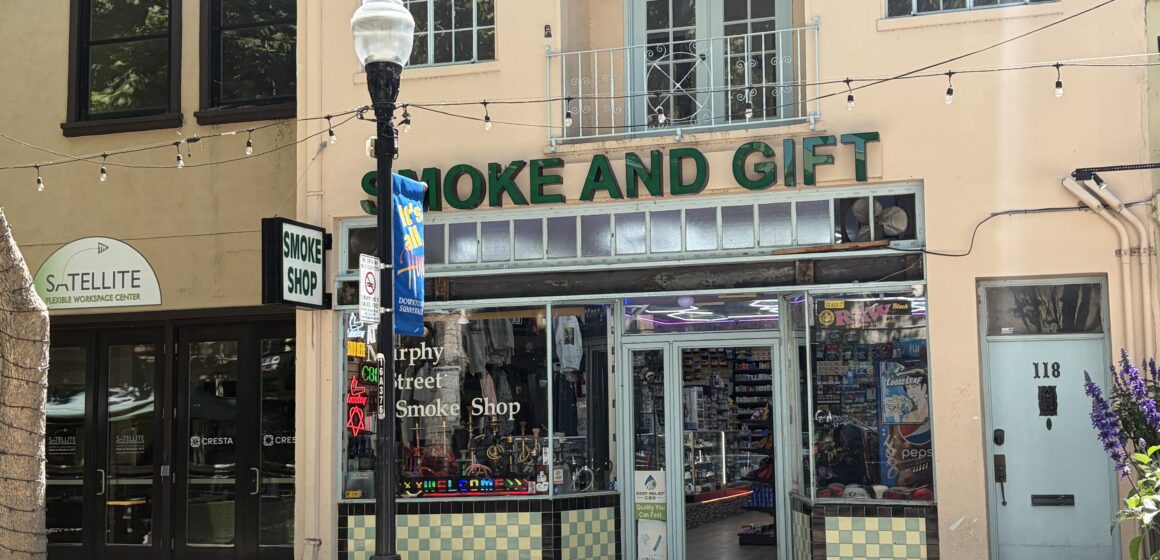 Downtown Sunnyvale Smoke Shop The exterior of a smoke shop in Sunnyvale, California