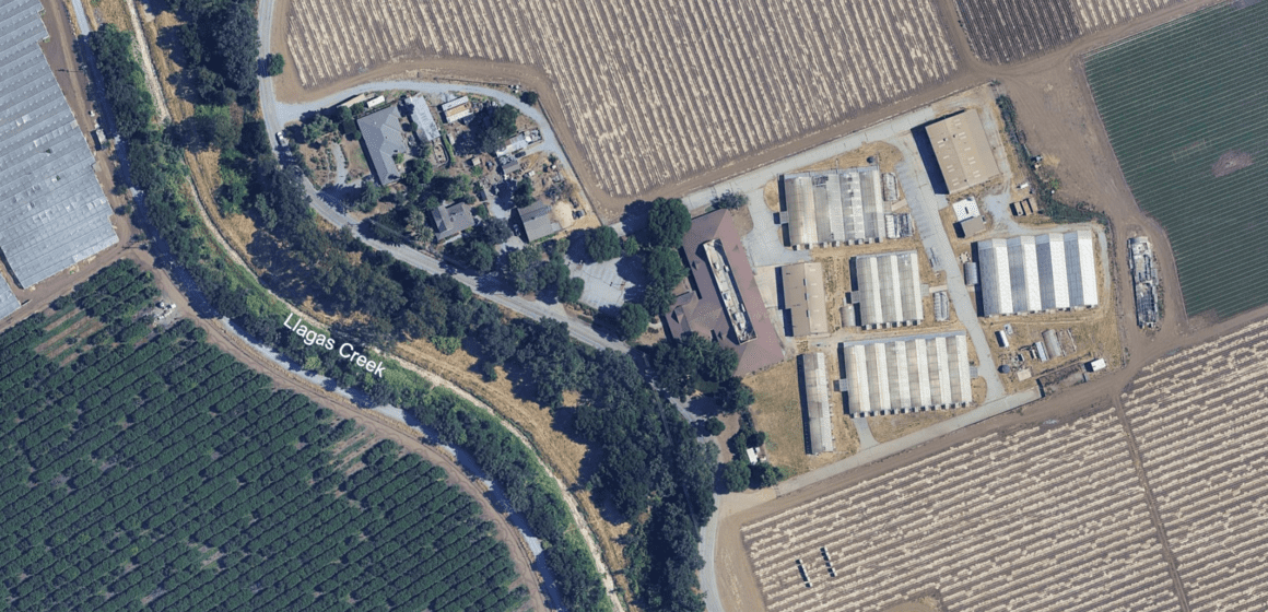 An aerial view of land near Gilroy, California