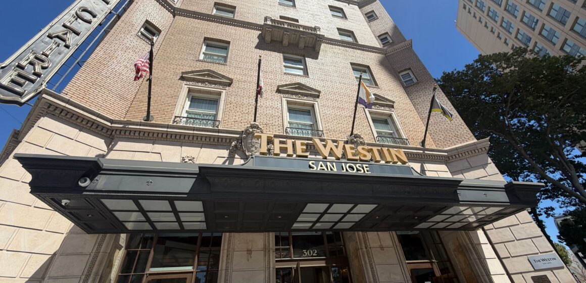 The exterior of a hotel in downtown San Jose, California