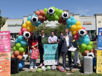 San Jose FIFA Watch Party Kick Off 2026 People standing in front of a balloon arch in San Jose, California