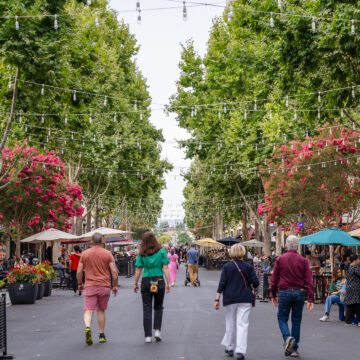 people walking down a street in Mountain View, California