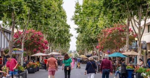 people walking down a street in Mountain View, California