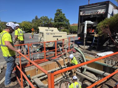 Utility workers working