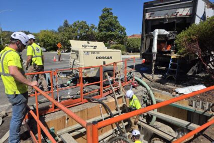 Utility workers working