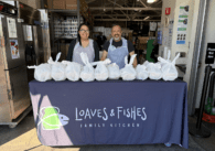 Volunteers serving hot meals