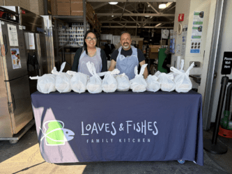 Volunteers serving hot meals
