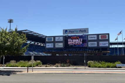 The exterior of a stadium in San Jose, California