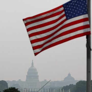 Climate Wildfires Smoke Washington An American flag in Washington, D.C.