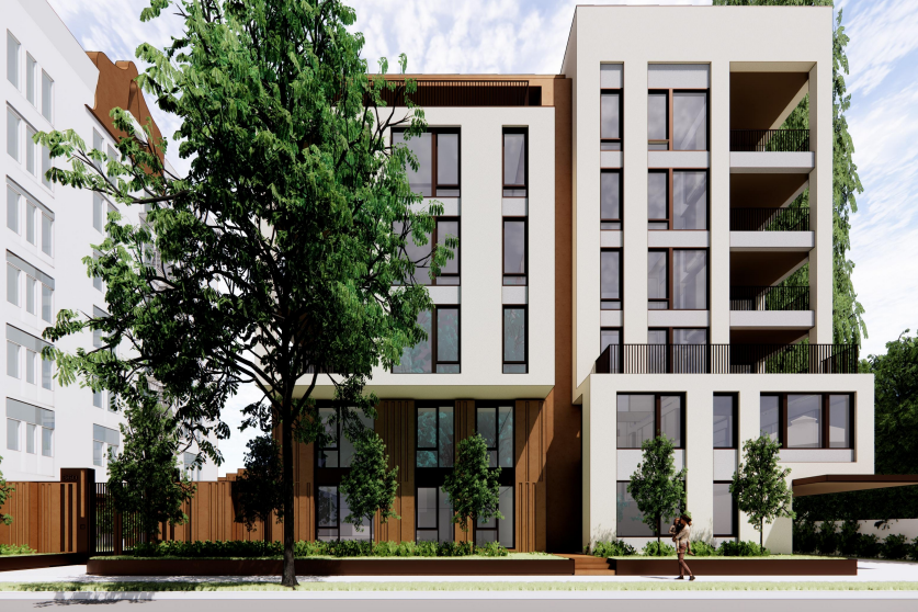 Palo Alto SB 79 dev rendering Embarcadero A rendering of a housing development in Palo Alto, California