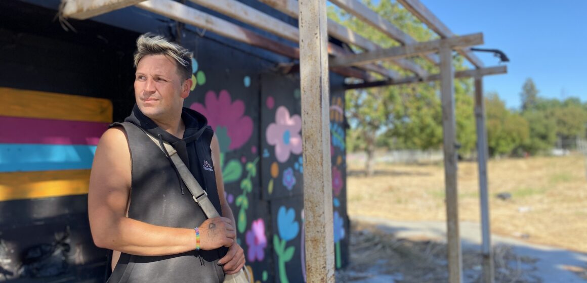 A formerly homeless person standing outside in San Jose, California