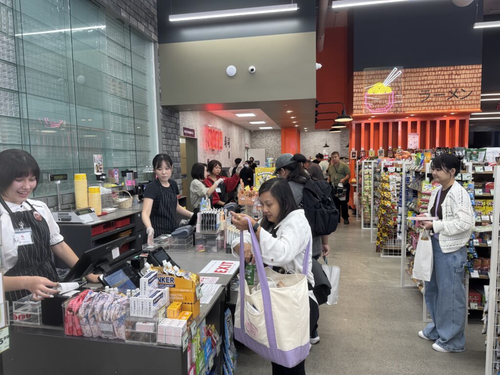 People shopping in a Japanese grocery store in downtown San Jose, California
