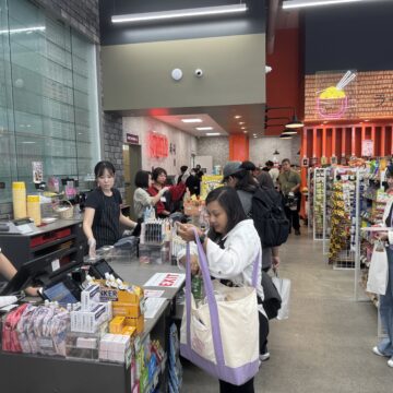 People shopping in a Japanese grocery store in downtown San Jose, California