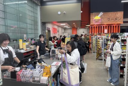 People shopping in a Japanese grocery store in downtown San Jose, California