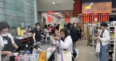People shopping in a Japanese grocery store in downtown San Jose, California