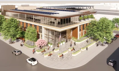 A rendering of a proposed police and fire headquarters in Mountain View, California