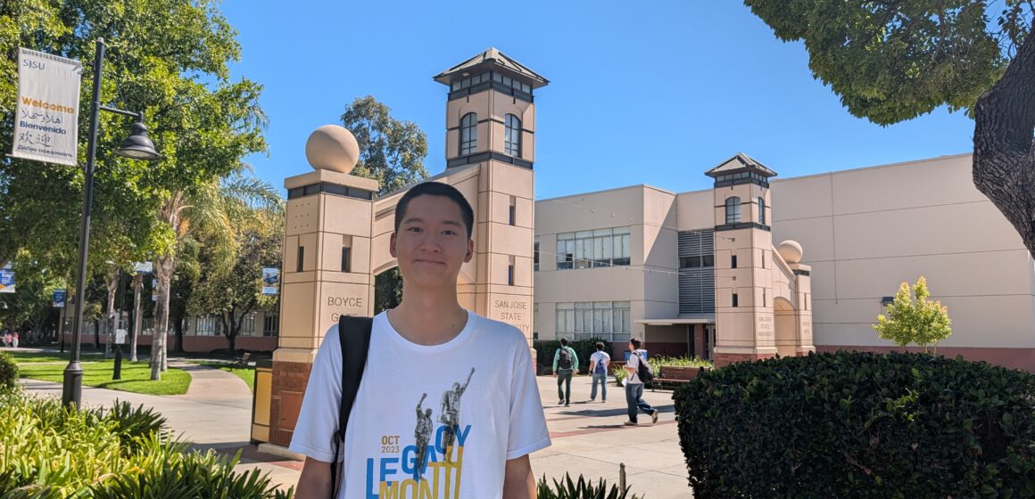 STUDENT VISA RESTRICTIONS A student standing on a college campus in San Jose, California